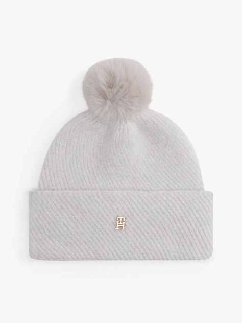 Grey Chic Metallic Pom Pom Beanie  Women