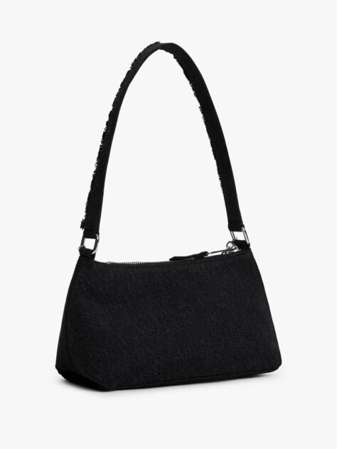 Black Logo Embroidery Denim Shoulder Bag  Women