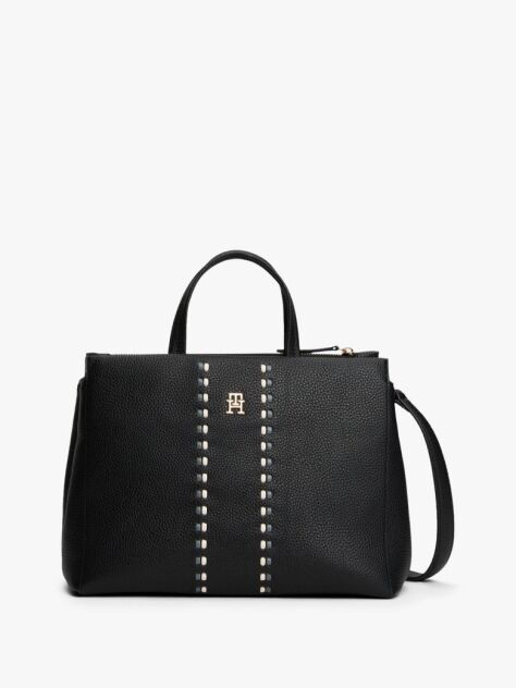 Black Signature Tape Satchel  Women