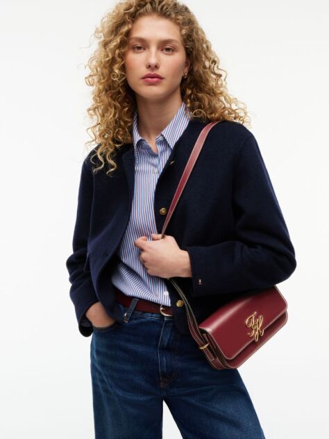 Red Leather Flap Logo Plaque Crossbody Bag  Women