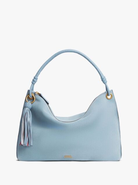 Blue Suede Tassel Logo Shoulder Bag  Women