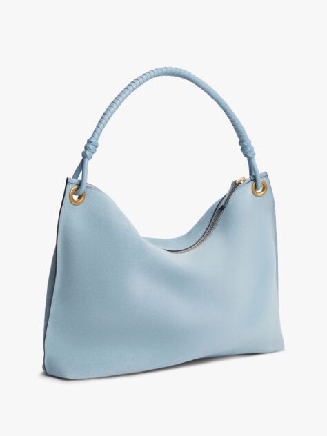 Blue Suede Tassel Logo Shoulder Bag  Women
