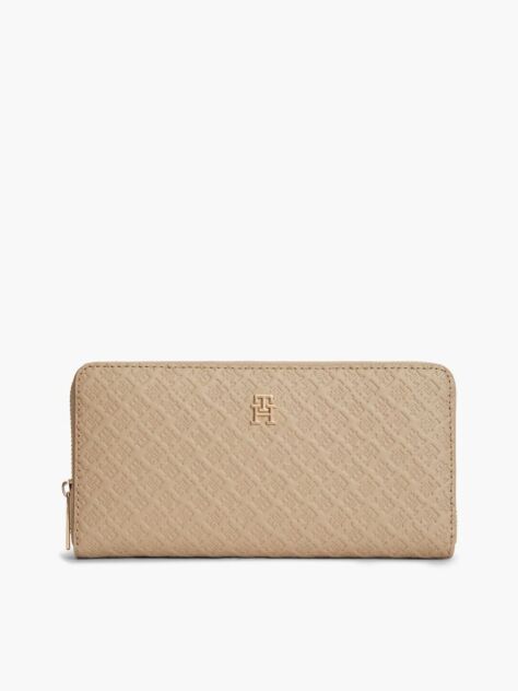 Beige Hilfiger Icon Debossed Zip-Around Wallet  Women