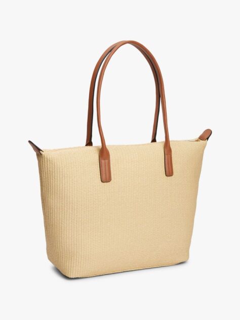 Beige TH Monogram Raffia Tote Bag  Women