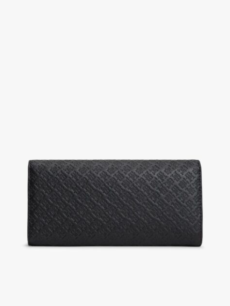 Black Hilfiger Icon Embossed Flap Wallet  Women