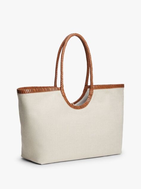 Beige Pure Linen Canvas Tote Bag  Women