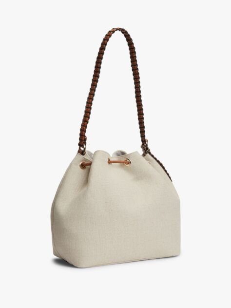 Beige Pure Linen Canvas Bucket Bag  Women