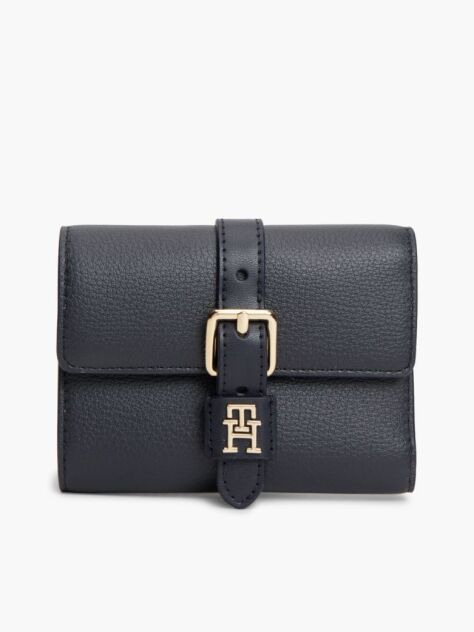 Blue Pebble Grain Buckle Trifold Wallet  Women