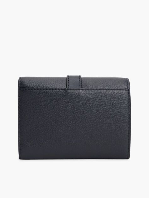 Blue Pebble Grain Buckle Trifold Wallet  Women