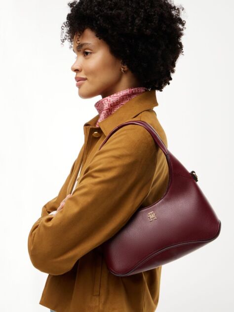 Red TH Monogram Plaque Crossbody Hobo Bag  Women
