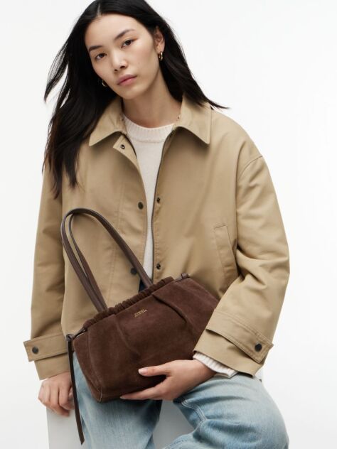 Brown Soft Suede Drawstring Shoulder Bag  Women