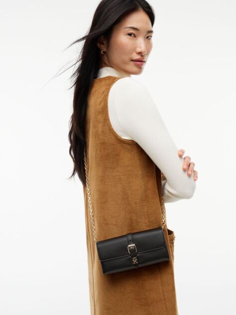 Black Buckle Flap Chain Strap Wallet  Women
