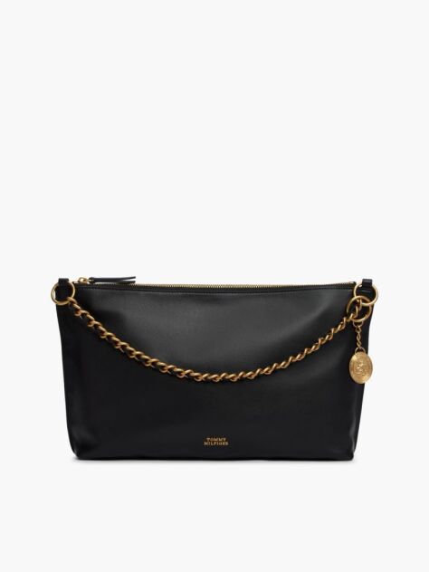 Black Leather Chain Strap Shoulder Bag  Women