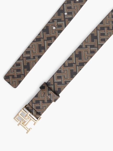 Μαύρο TH Monogram Δερμάτινη Ζώνη Με Σχέδιο  Γυναίκες