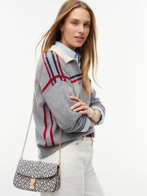 Blue Heritage Jacquard Chain Strap Crossbody Bag  Women