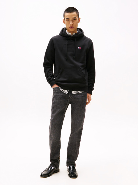 Black Tommy Badge Drawstring Hoody  Men