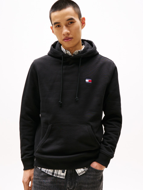 Black Tommy Badge Drawstring Hoody  Men
