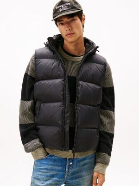 Black Down Hooded Zip-Thru Vest  Men