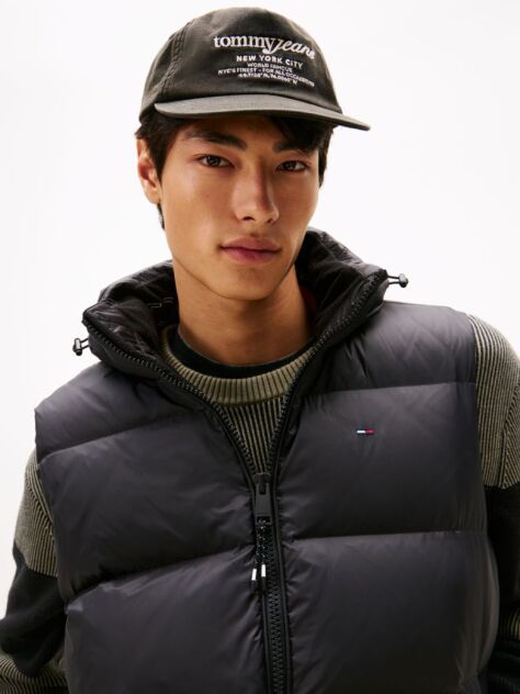 Black Down Hooded Zip-Thru Vest  Men