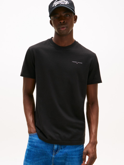 Black Linear Logo Slim Crew Neck T-Shirt  Men