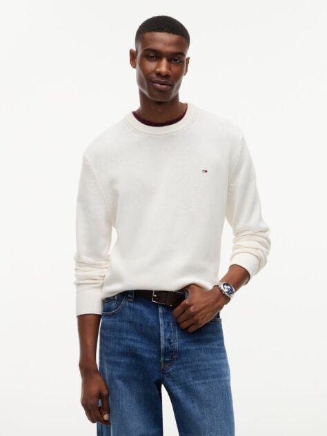White Crew Neck Slim Jumper  Men
