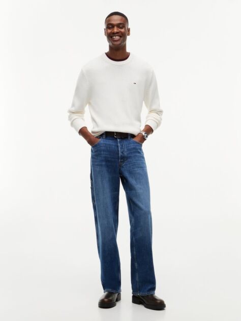 White Crew Neck Slim Jumper  Men