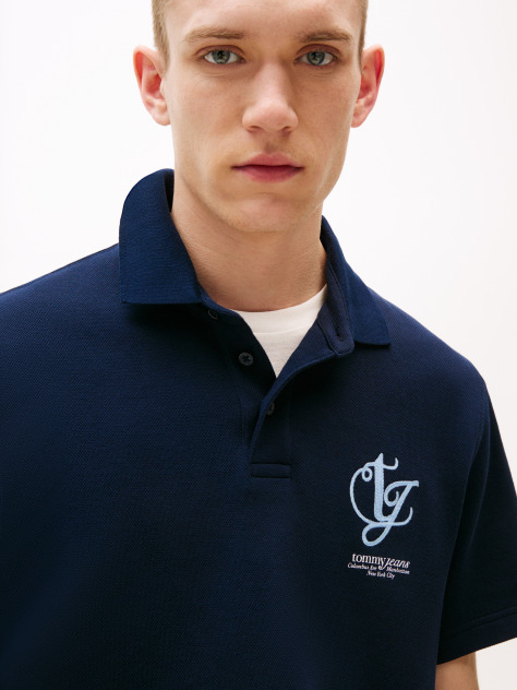 Blue Contrast Chest Monogram Polo  Men