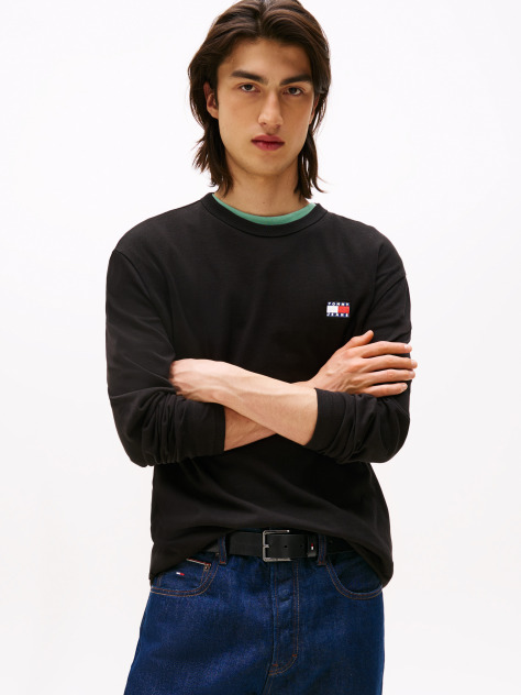Black Tonal Tommy Badge Long Sleeve T-Shirt  Men