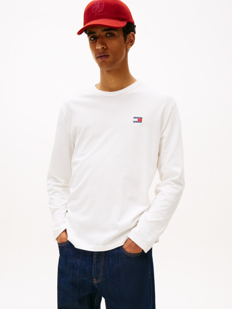 Beige Tonal Tommy Badge Long Sleeve T-Shirt  Men