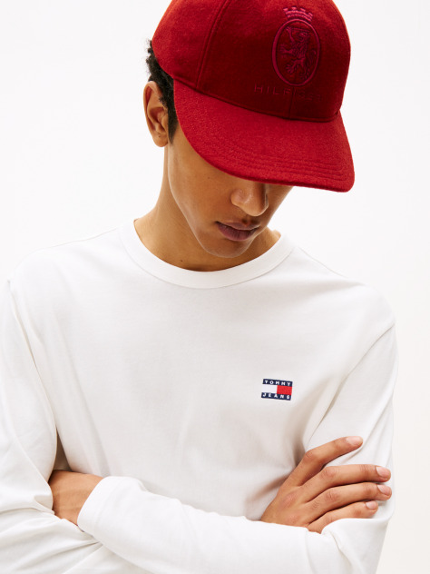 Beige Tonal Tommy Badge Long Sleeve T-Shirt  Men