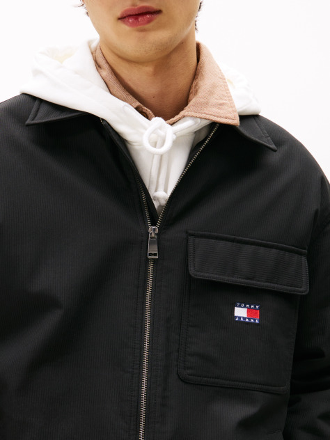 Μαύρο Oversized Κοτλέ Overshirt Με Φερμουάρ Και Επένδυση  Άνδρες