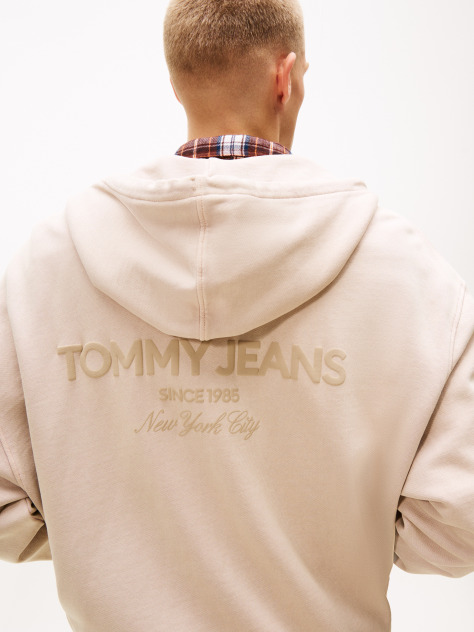 Beige 90S New Classics Back Embroidery Logo Hoodie  Men