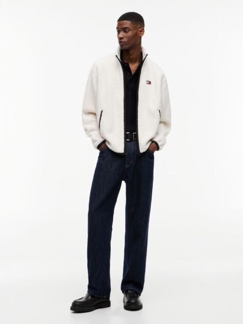 Beige Badge Teddy Relaxed Zip-Thru Sweatshirt  Men