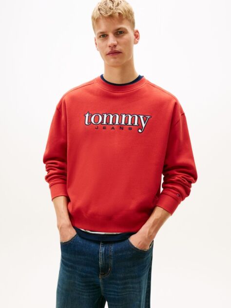 Red 90s Logo Appliqué Fleece Sweatshirt  Men