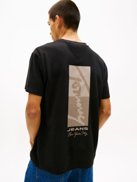Black Signature Logo Embroidery Crew Neck T-Shirt  Men