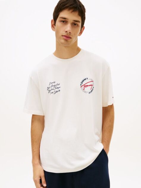 Beige Circular Back Logo Relaxed T-Shirt  Men