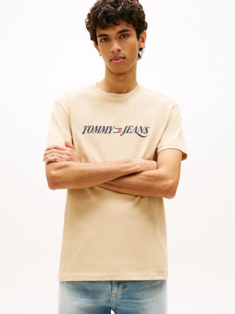 Μπεζ T-Shirt Με Κλασική Λαιμόκοψη Και Λογότυπο  Άνδρες