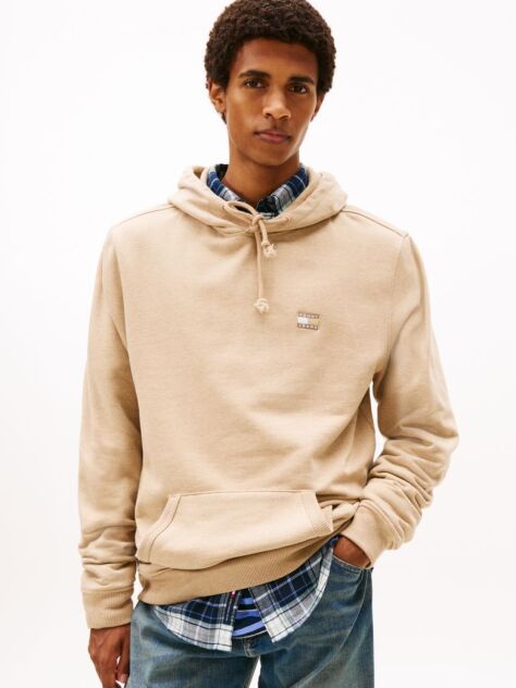 Beige Tommy Badge Terry Drawstring Hoody  Men