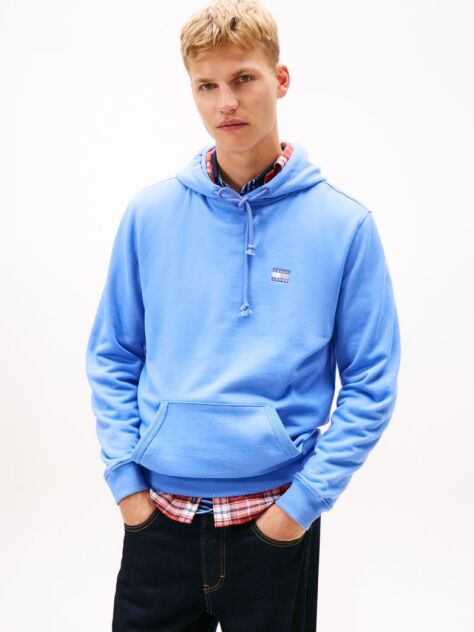 Blue Tommy Badge Terry Drawstring Hoody  Men