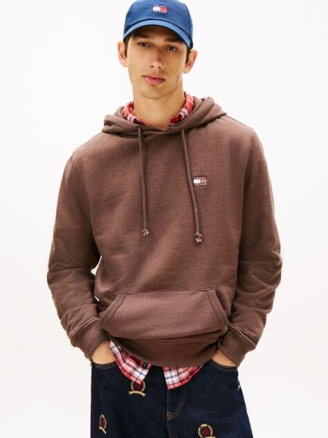 Brown Tommy Badge Terry Drawstring Hoody  Men