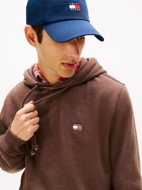 Brown Tommy Badge Terry Drawstring Hoody  Men