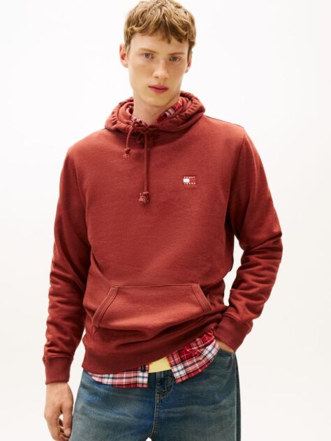 Red Tommy Badge Terry Drawstring Hoody  Men