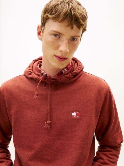 Red Tommy Badge Terry Drawstring Hoody  Men