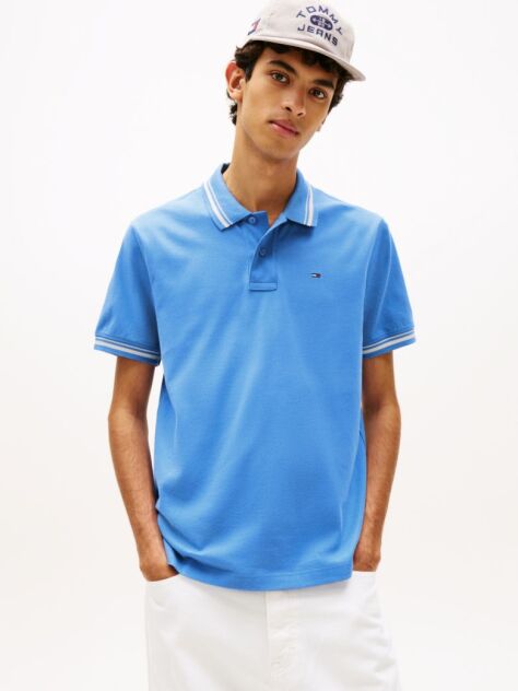 Blue Tommy Flag Regular Fit Tipped Polo Shirt  Men