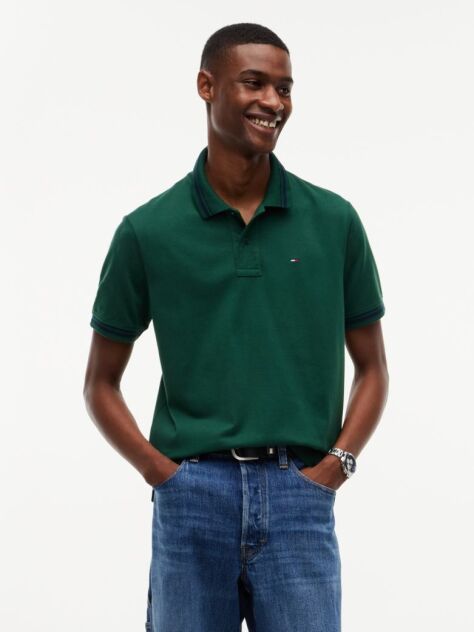 Green Tommy Flag Regular Fit Tipped Polo Shirt  Men