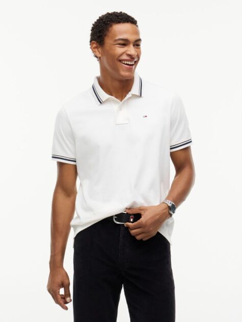 White Tommy Flag Regular Fit Tipped Polo Shirt  Men