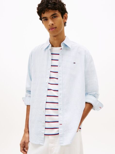 Blue Regular Fit Linen Blend Shirt  Men