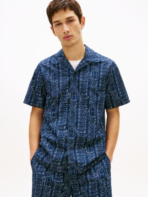 Blue Regular Fit Print Short Sleeve Shirt  Men