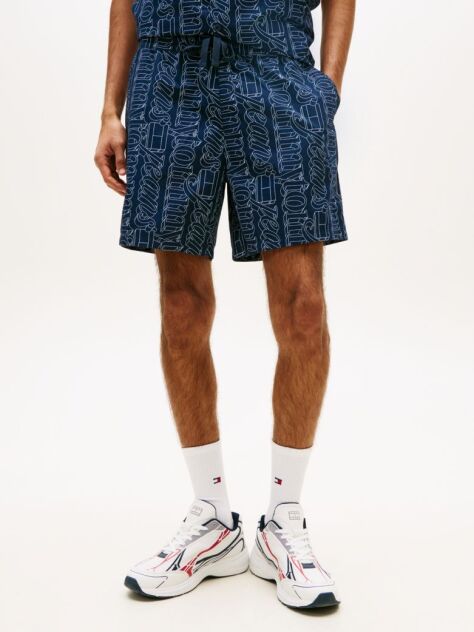 Blue Print Poplin Relaxed Bermuda Shorts  Men