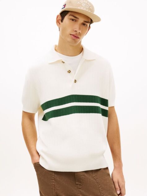 Beige Tommy Badge Regular Fit Knit Polo Shirt  Men